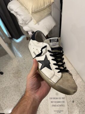 Golden Goose White Leather Superstar Sneakers with Black Accents